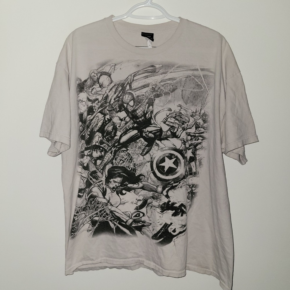 Vintage Y2K‎ Marvel Mad Engine AOP Superhero Short Sleeve T-Shirt Size XL White